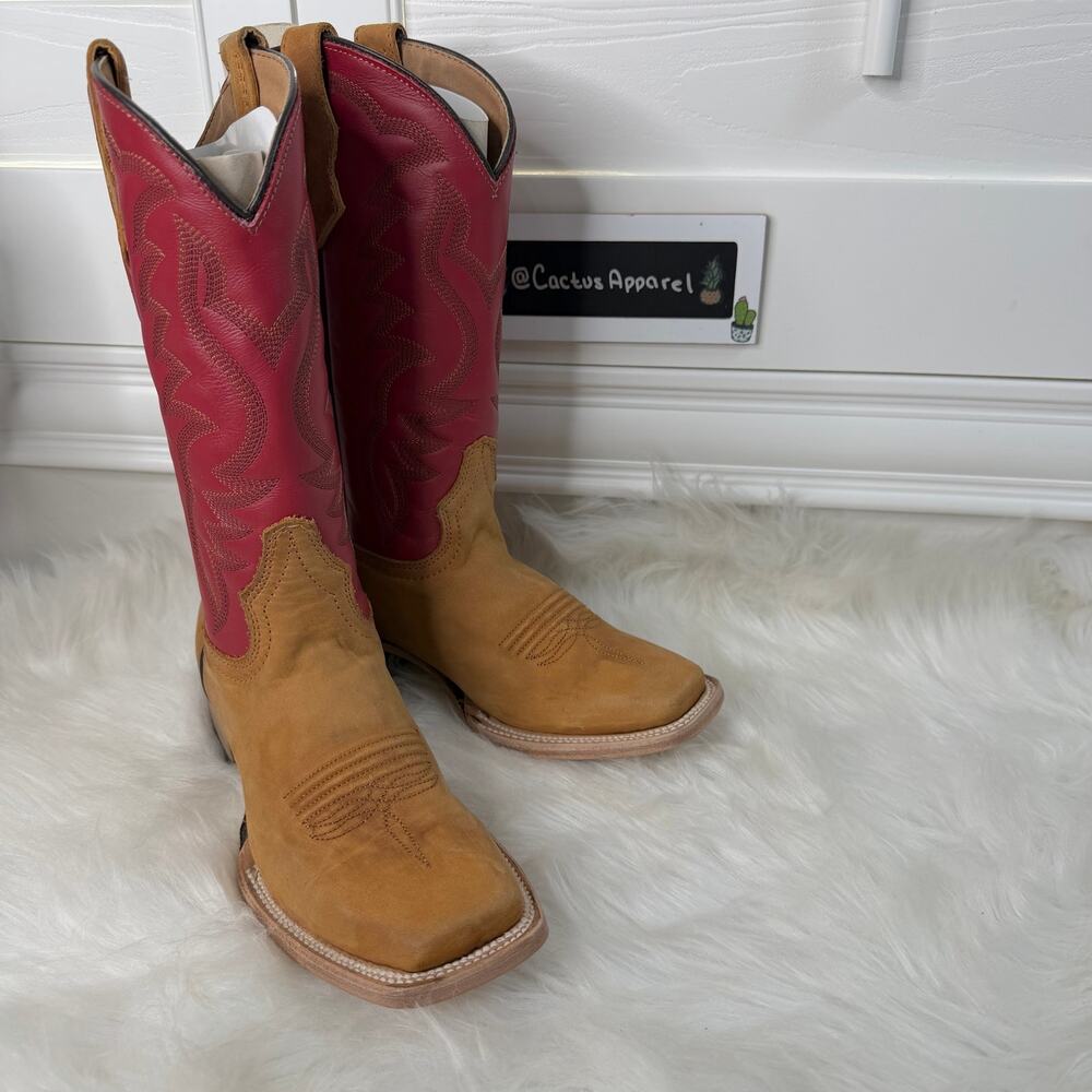 Corral Circle G Kids Honey And Red Top Square Toe Cowboy Boots Size 4